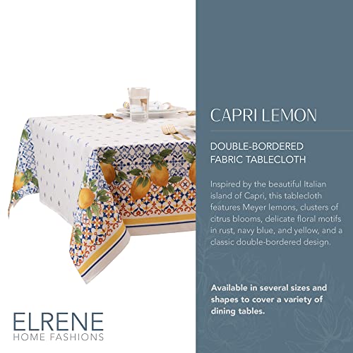 Elrene Home Fashions Capri Lemon Double-Bordered Mediterranean Fabric Tablecloth, Rectangle, 60 Inches X 120 Inches #TOP1