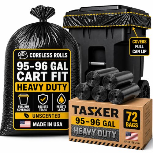 95 Gallon Trash Bags Heavy Duty | Mega-Value Pack 72 Bags | Extra Large Black Can Liners | 90-100 Gallon Trash Bags | 96 Gallon Big Garbage Bags (Black)