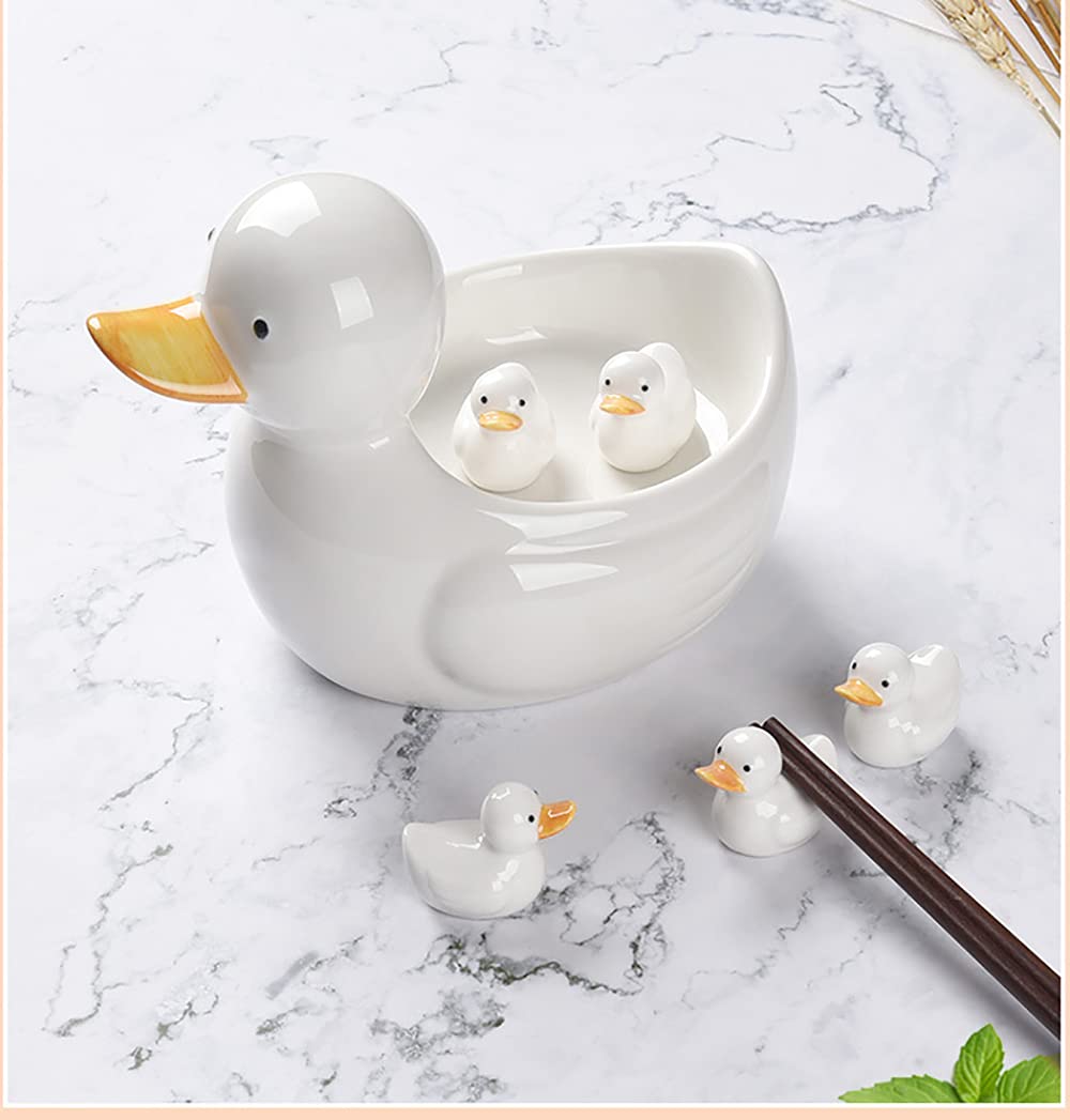Support De Baguettes en Céramique Créatif 2 Pièces, Dessin Animé De Panda De Canard pour La Vaisselle, 1 Grand Et 5 Petits Réglages De Table De Combinaison Personnalisés