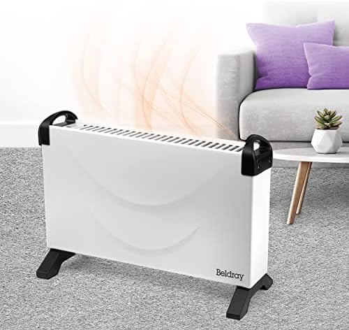 Beldray EH3334 Free-Standing Portable Convector Heater, Adjustable Thermostat & 3 Heat Settings, 750W/1250W/2000W, Fast Heat-Up & Auto Shut-Off, Silent Operation, White
