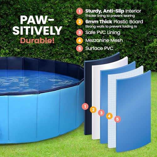 Cool Paws Hunde Planschbecken Klein 80x30cm - Langlebiger Faltbarer Kunststoff Planschbecken für Hunde und Kinder, Auslaufsicher und Pannensicher Hundepools, Ideal für Innen & Außen - Blau