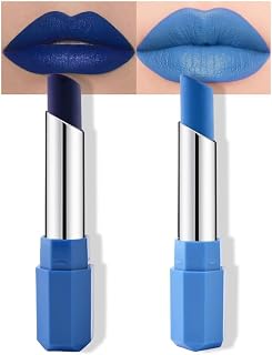 2Pcs Blue Matte Cream Lipstick Set for Women, Deep Blue & Sky Blue, Twist-Up Smooth Long-Lasting Lip Color, Lightweight Hydrating Velvet Finish for Everyday Makeup Holiday Party Evening