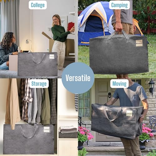 VENO 6 Pack Extra Large Heavy Duty Moving Bags with Wide Opening & Reinforced Handles, Reusable Storage Tote Bags with Strong Zippers for Clothes, College Dorm Essentials & Moving Supplies by VENO - Image 5