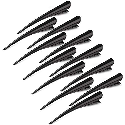 12 Pack Alligator Hair Clips for Styling Sectioning Salon Hairstyle, Hibucuo 5 inch Non-Slip Black Duckbill Metal Teeth Clips for Women Girls Thick Hair