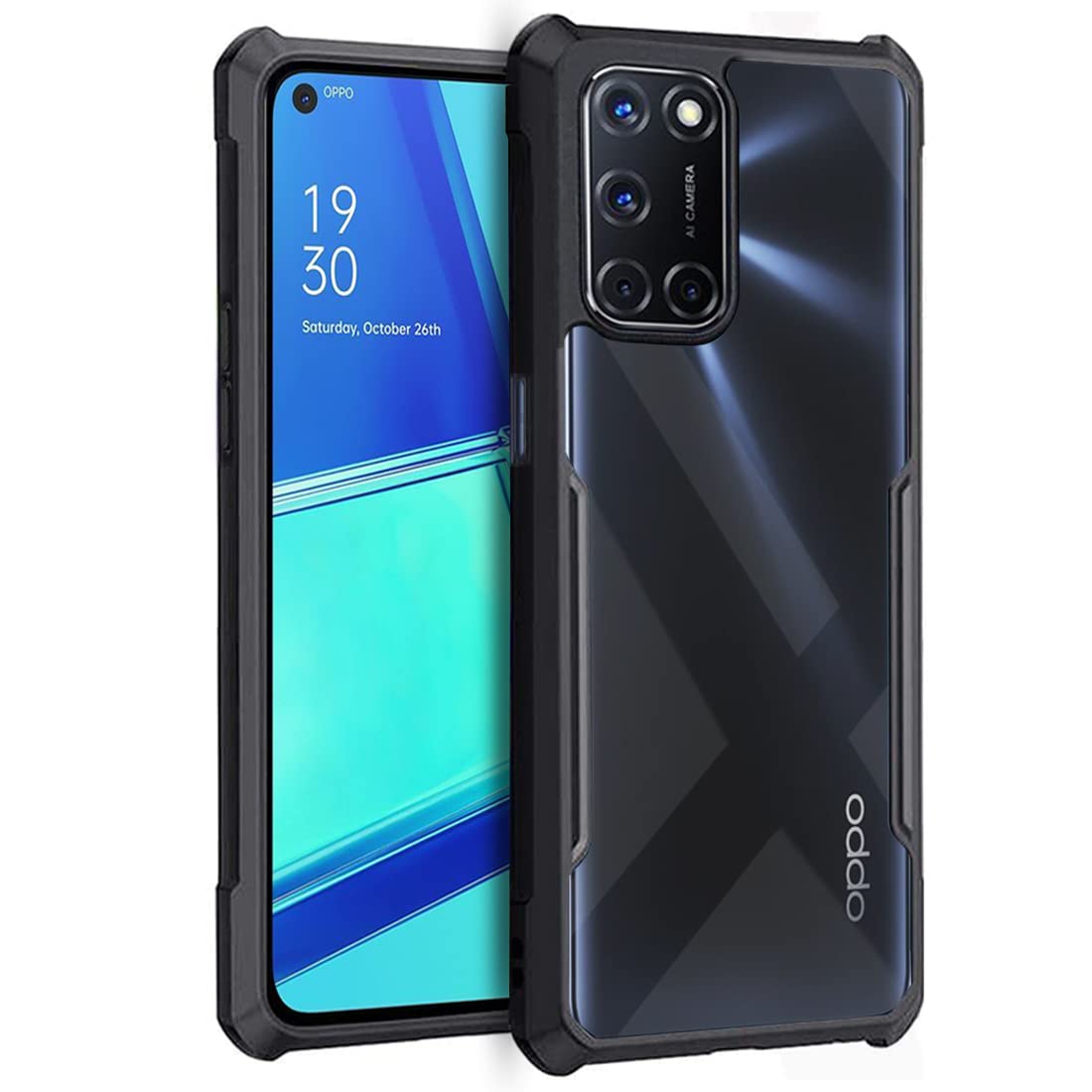 Fashionury Carbonate Shock Proof Clear Protective Hybrid Mobile Back Cover with AirEDGE Technology, 360 Degree Camera Protection for Oppo A52 (Transparent and Black) (TPU+Plastic) (B0B859CHYP) Amazon Price History, Amazon Price Tracker