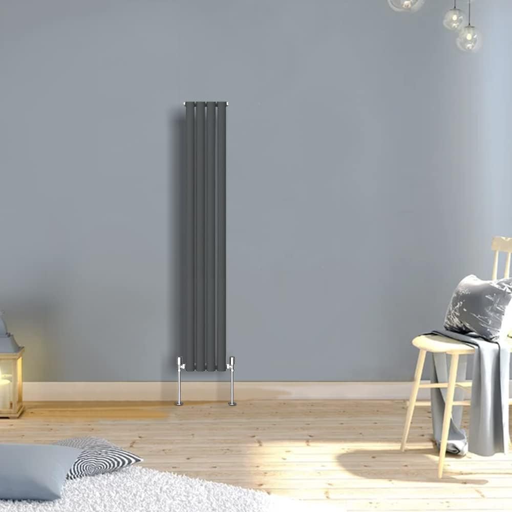 Warmehaus Anthracite Designer Radiator Vertical Oval Column Single Panel Rad 1600x236mm