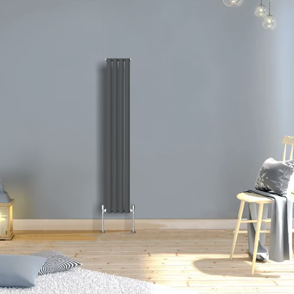 Warmehaus Anthracite Designer Radiator Vertical Oval Column Single Panel Rad 1600x236mm
