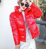 Mustertyp: Fest ShirleyaWei 2019 Glossy Winter Down Cotton Gefütterte Jacke Für Frauen Dicke, Leuchtend Schwarze, Kurze, glänzende Jacke Gelb, Rot, Baumwollparkas, Rot, XL