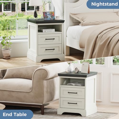 DUMOS Farmhouse Nightstand Set of 2 with Charging Station & USB Ports by DUMOS - Used condition - Image 7