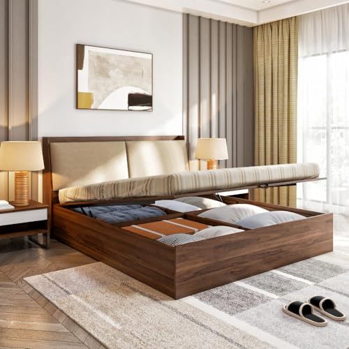 Wakefit Bed | King (78 X 72) Engineered Wood Bed, Upholstered, Hydraulic, 3 Year Warranty | – Mars – Columbian Walnut_Omega Pearl Wakefit Bed | King (78 X 72) Engineered Wood Bed, Upholstered, Hydraulic, 3 Year Warranty | – Mars – Columbian Walnut_Omega Pearl