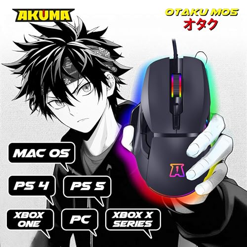 Akuma - Souris Gaming Filaire Otaku M05 12800DPI, Souris Gamer Rétroéclairage LED RGB,Capteur Optique de 1200 à 12800 DPI,7 Boutons,Programmable,Confortable et Légère,Compatible PC/PS4/PS5/Xbox -Noir – vue 7