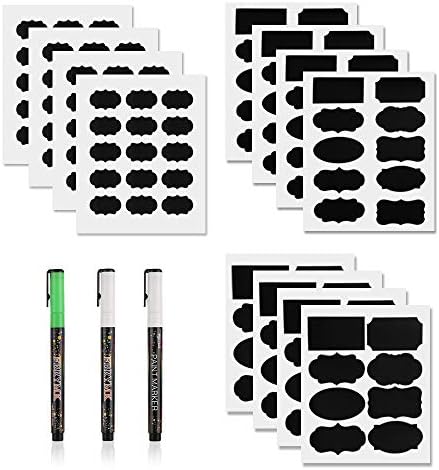 Black Plastic Film with Adhesive Chalkboard Labels & Markers Reusable Waterproof Erasable Chalkboard Stickers with 3 Markers for Mason Jars, Bottles, Cups, flowerpots, Containers, Closets