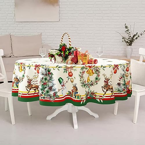 Yighty Ovale Weihnachtstischdecke, 137 x 183 cm, Weihnachtsbaum-Elch, Weihnachtsdekoration, Tischdecke, Polyester… – Ansicht 6