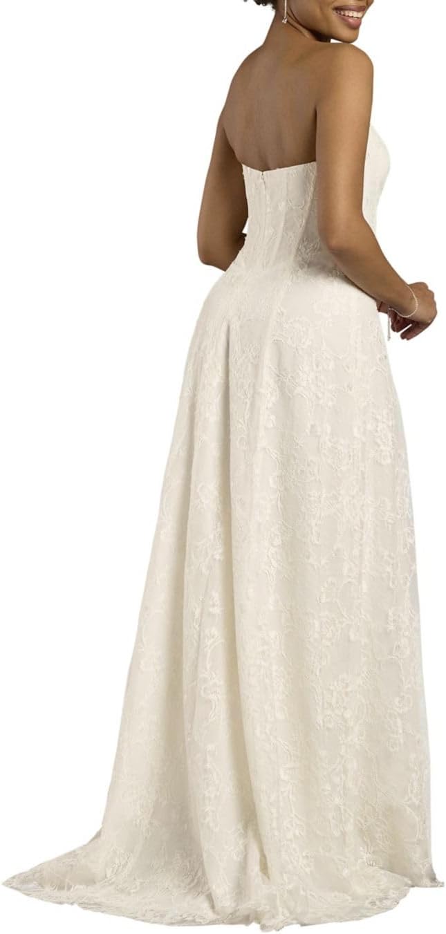 David's Bridal Strapless Lace A-Line Corset Wedding Dress - Image 3