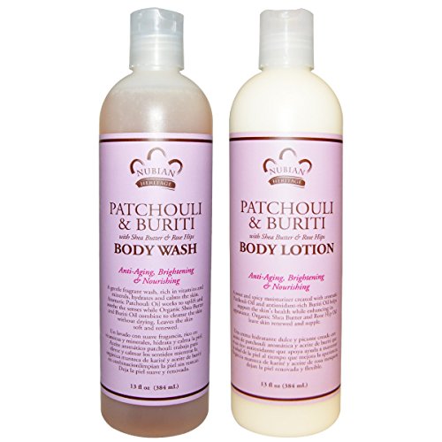 Nubian Heritage Patchouli & Buriti Body Wash and Body Lotion Bundle, With Shea Butter, Rosehip Oil and Vitamin E, 13 oz each