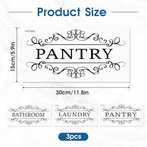 3 Pcs Laundry Room Vinyl Wall Stickers Pantry Bathroom Wall Decal, Vinyl Room Door Art Decal Stickers for Bathroom Living Room, Door Decal Art Signs Wall Sticker for Store Decoration(11.8x5.9inch)