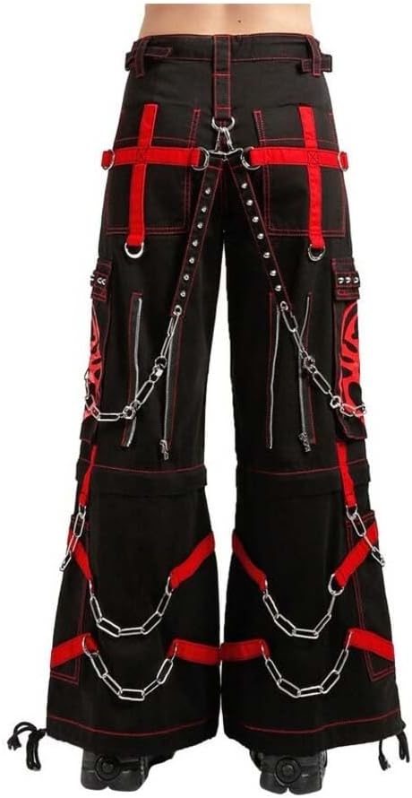 Customize Handmade Gothic Black Cargo Pants with Chains Straps Streetwear Punk Wide Leg Pants Gothic Pant