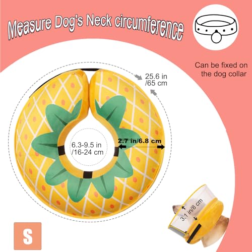 Image of Inflatable Dog Cone Collar for Large Medium Small Dogs, Soft Dog Donut Collar Adjustable Recovery Cone for Pets After Surgery, Extra Enhanced Anti-Licking Guard Shield (Pineapple, Small)