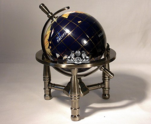Unique Art Since 1996 6" Tall Blue Lapis Gemstone Globe w/Tripod Silver Stand