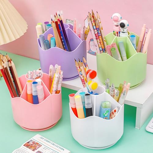 Image of AccuPrints Sumiko Desk Organizer Pen Holder, Green, Plastic, Multi-Compartment, Cylindrical, 13.5x12.7 cm, Matte Finish, Freestanding (Green)