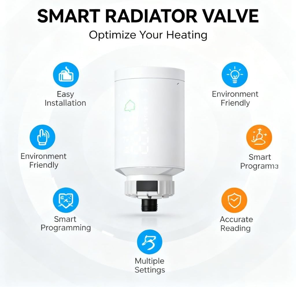 Smart Radiator Actuator for Smart thermostats for Home, Thermostatic Radiator Valve, Zigbee3.0 Controlled - Remote App Control, Clear LCD Display, Ideal for Home Heating