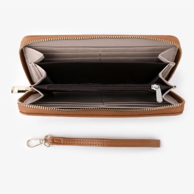 Zipper Women's Long Wallet Women's Patterned Coin Purse(Beige)3