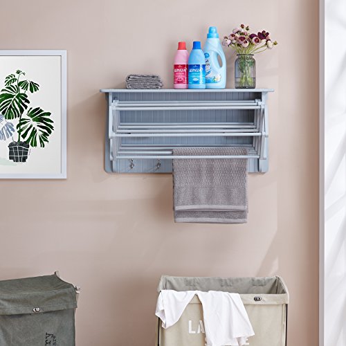 Danya B. Wall Mount Retractable Accordion Drying Rack–Great for Bathroom or Laundry Room –Light Gray by Danya B - Image 4