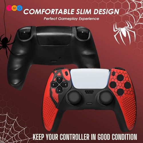 Image of TMG PS5 Controller Skin Spider-Man Theme Silicone Pecial Edition Protective Skin Case Cover for PS5 Controller with 2 Thumb Grip Caps (Red-Black)