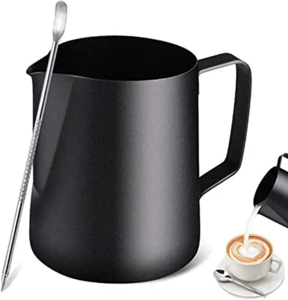 Bule Jarra Leiteira Barista 600ml em Inox Preto + Caneta para Latte Art