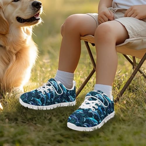Kids Shoes Little Kid Boys Girls Athletic Running Sports Strap Sneakers for Little Kid/Big Kid White Sole Dolphin Pattern3