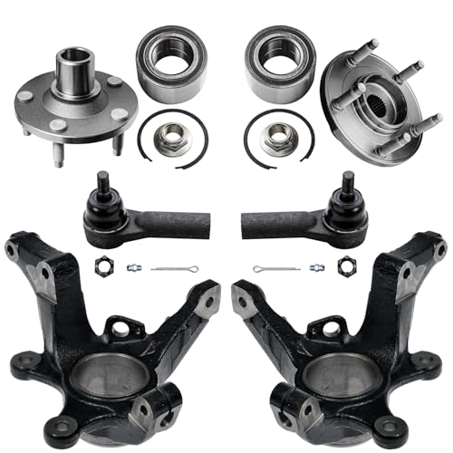 Image of Detroit Axle - 6pc Front Steering Knuckles Kit for 2005 2006 2007 2008 2009 Ford Escape Mazda Tribute Mercury Mariner, Steering Knuckles Wheel Bearing Hubs Outer Tie Rods Replacement