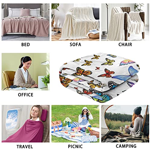 Butterfly Colorful Butterflies Throw Blankets All Season Bed Blanket Warm Home Decor Gift Blanket With 2 Butterfly Pillow Covers For Women Girls, White-Butterflies, 50 Inches X60 Inches #TOP3