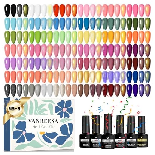 VANREESA Esmaltes Semipermanentes para Uñas, 45 Colores Pintauñas Semipermanentes con Base Top Coat Brillante Mate Purpurina, Set Manicura para Principiantes, Regalos para Mujeres