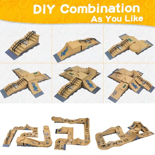 Gr8ware Finger Skateboard Ramp Set, 6 in 1 Plus 11 Buffer Plates Mini Skatepark for Fingerboard, Figure Boarding Skate Park, Fingerboard Skatepark Halfpipe Obstacle Deck for Holiday Party Favors