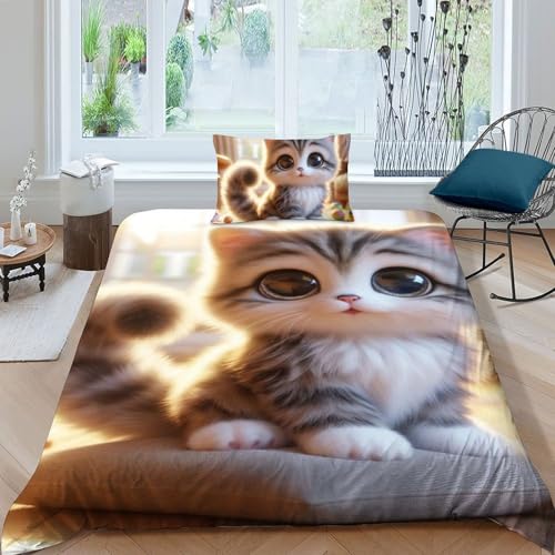 Housse de couette chat lit enfant infroissable et facile à laver pour lit single - 3