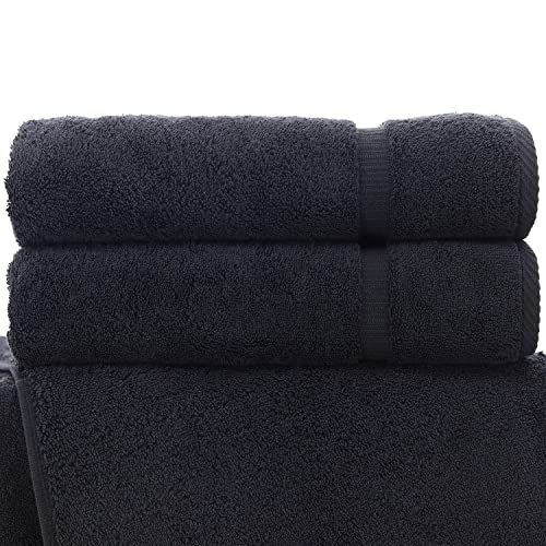 Luxury Hotel & Spa Quality, Quick Dry 100% Turkish Cotton 700 Gsm, Eco Friendly Towel, For Bathroom Dobby Border Soft Bath Towel Set 27 X 54 (Black, Bath Towels - Set Of 2) #TOP1
