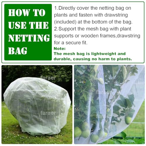 Garden Netting Pest Barrier Netting with Drawstring, 2Pack Plant Fruits Blueberry Bushes Protection Plant Cover Bags, Plant Netting Protective Covers for Birds,Cicadas,Shrubs,Vegetables Protection Net - Thumbnail 4