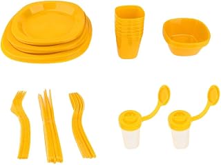 Tubayia Juego de cubiertos de plástico para 6 personas, para camping, picnic, color amarillo