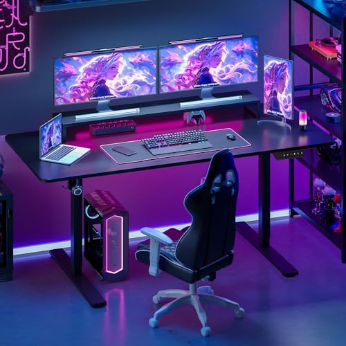 SANODESK 200x80cm Electric Standing Desk Height Adjustable Gaming Desk with with Hooks & Cupholder Sit Stand Desk with Organizer Ergonomic Home Office Computer Desk - Black - Image 3