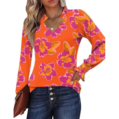 Kistore Long Sleeve Shirts for Women Pleated Cuffs Dressy Business Casual Blouses 2025 Trendy Puff V Neck Tunic Tops