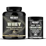 Beast Whey Protein Powder 2kg + Creatine 500g 2 Pack Bundle for Strength and Muscles - Vanilla Whey and Unflavoured Creatine
