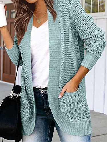 Zesica Women's 2023 Fall Winter Long Sleeve Open Front Casual Lightweight Soft Knit Cardigan Sweater Outerwear,Mint,Medium #TOP2