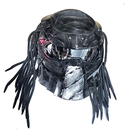 lxiluv Casco Moto Predator Maschera Integrale in Fibra di Carbonio Iron Man Frange Trecce LCD Luce E Microfono Integrato Casco,D-XXL