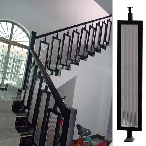 Ringhiera per Scale in Ferro battuto e Vetro con corrimano per Scale Resistente, Elegante Decorazione d'interni (Nero 115 cm)