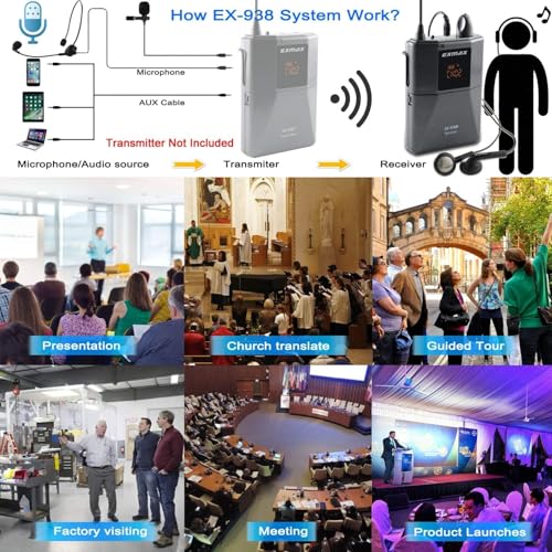 EXMAX EX-938R Receiver for EX-938 Transmitter UHF Wireless Tour Guide System Simultaneous Interpretation Equipment- Guided Tour Travel Courtroom Interpretation - Receiver Only (Works with EX-938T) - Thumbnail 7