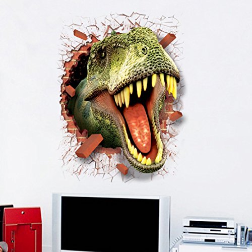 U-Shark® 3D Self-Adhesive Removable Break Through The Wall Vinyl Wall Sticker/Mural Art Decals Decorator (3D Dinosaurs Opening Mouth(19.7" X 27.6")) #TOP5