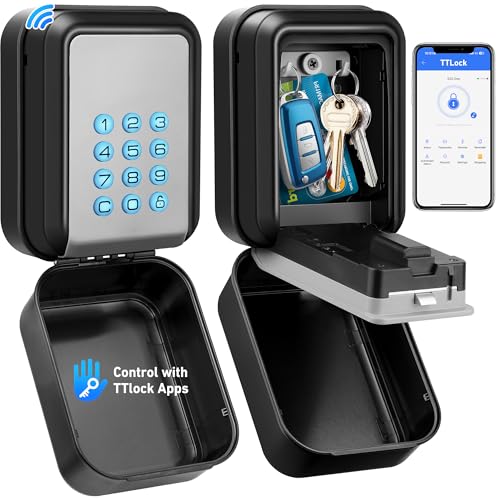 ENONEO Boîte à Cléfs Sécurisée Exterieur IP65 Étanche Boitier Clefs Murale Boite a Clef avec Code Rétroéclairé, TTLock Anti-vol Boite a Cle Connectée Bluetooth & Codes Multiples