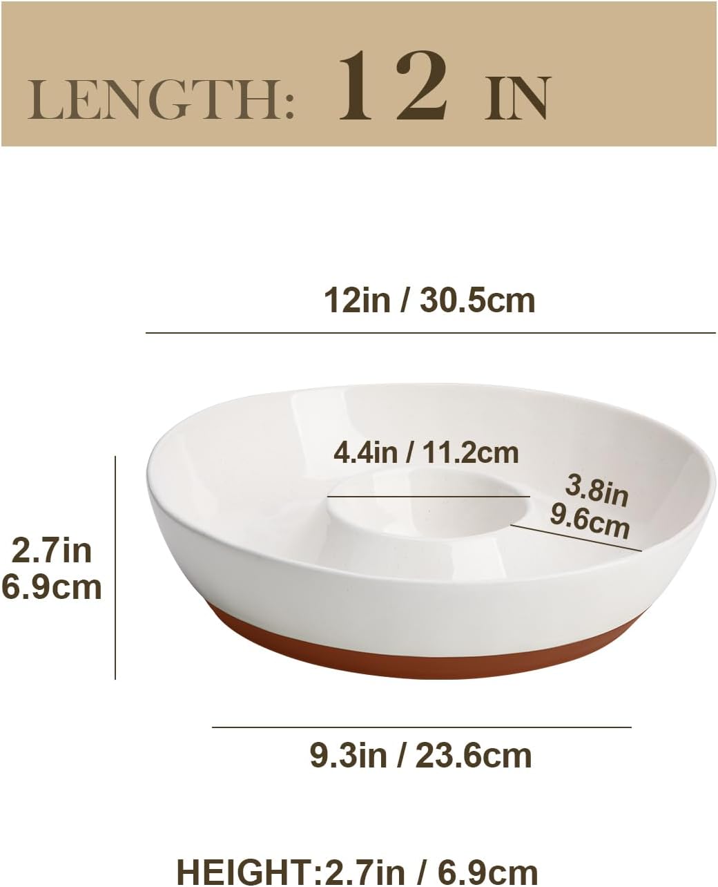 MALACASA Ceramic Chips and Dip Serving Tray, 12 Inch Large Divided Bowls Set for Salsa, Veggies & Dip, Appetizers, Snacks, Free-Form Serving Dish Platter for Parties Hosting & Entertaining, White