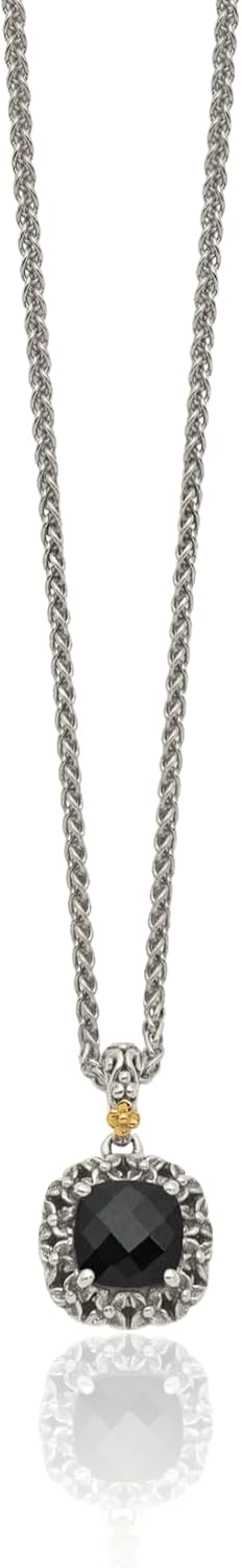 IceCarats 925 Sterling Silver Vintage 3 carat Black Onyx Small Spiga Medal Pendant Necklace 18mm 3/4 inch Prong Set, Textured For Her
