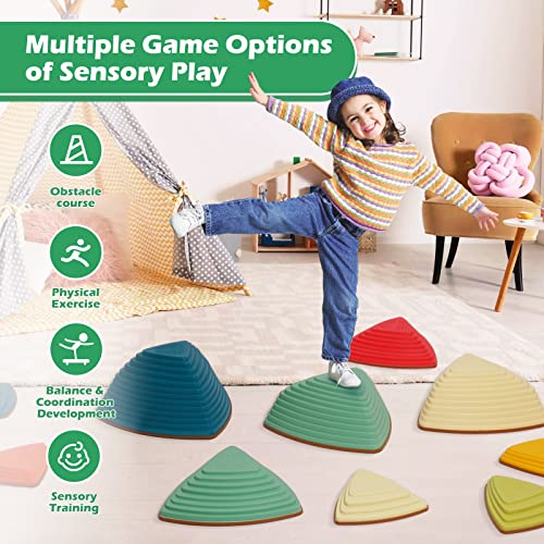 12Pcs Stepping Stones For Kids Anti-Skidding Balance Stepping Stones Set Balance Blocks Indoor & Outdoor Fitness Equipment Promotes Balance Coordination & Strength(Blue) #TOP2